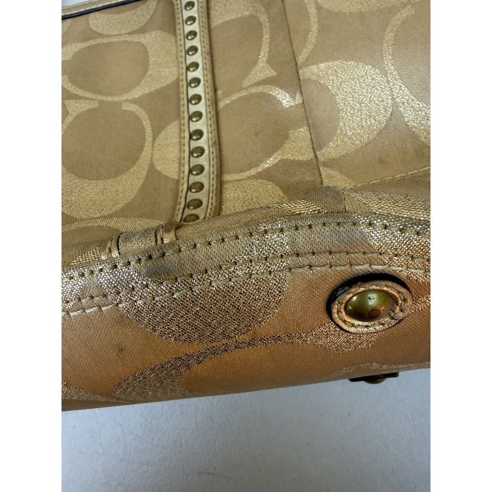 Coach 11505 Metallic Signature C Gallery Tote Gold Studded Y2K Shoulder Bag - Picture 11 of 16